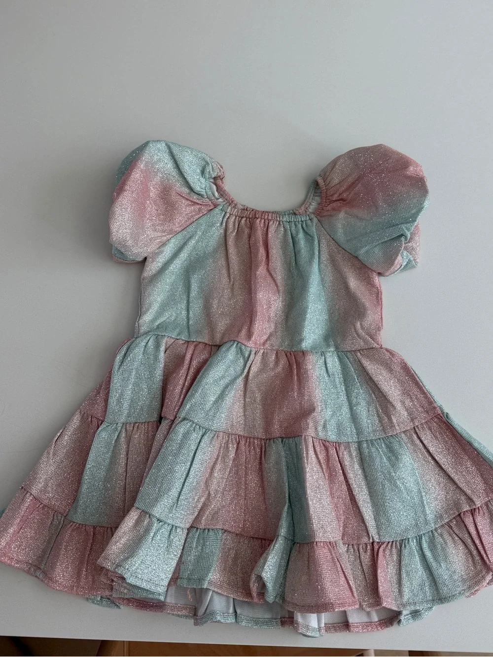 Isabella & Chloe Girls Shimmery Pink & Blue Tiered Party Dress